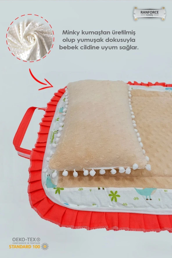 Çanta Tipli Alt Açma Minderi-%100 Pamuklu Dinazor Desenli - 4