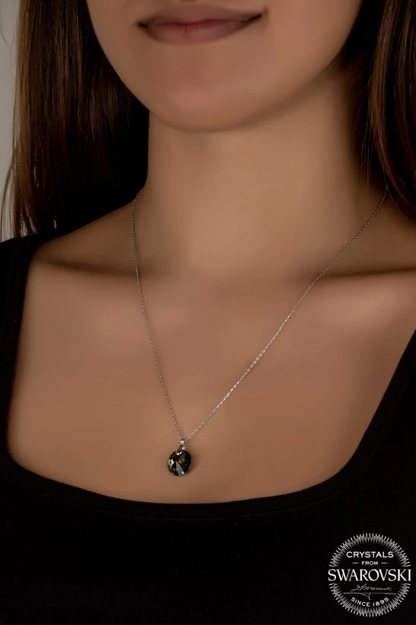 Swarovski Crystal Kadın Yuvarlak Chrome Gümüş Kolye - 2