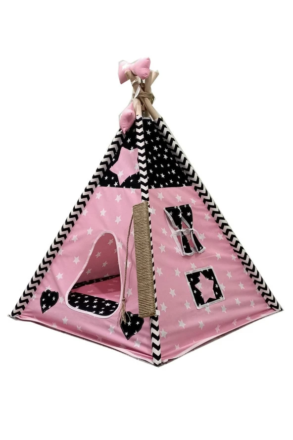 Siyah Pembe Yıldızlı Kedi Köpek Çadırı XL - 2