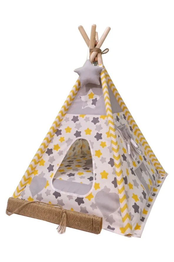 Moonstar Gri Sarı Yıldızlı Kedi Köpek Çadırı - 2