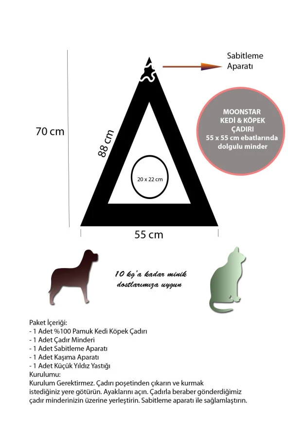 Moonstar Gri Beyaz Yıldızlı Kedi Köpek Çadırı - 4
