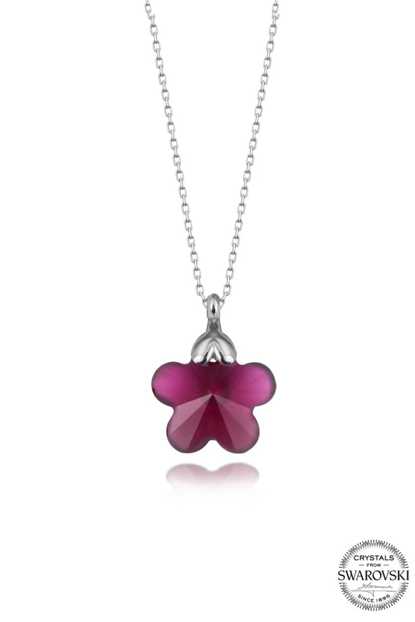 Swarovski Crystal Kadın Fushia Papatya Gümüş Kolye - 1