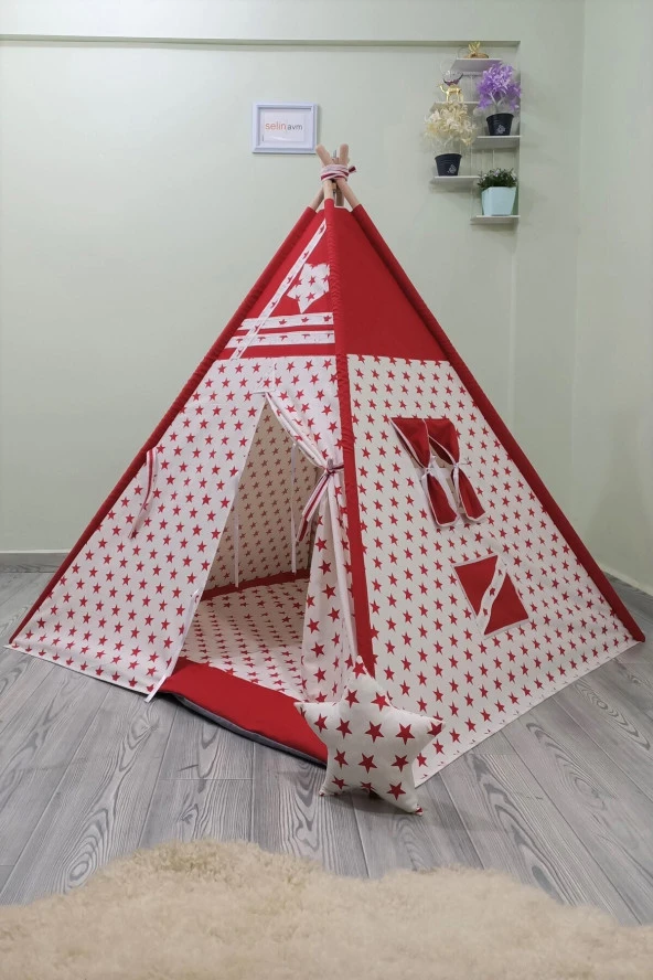 Henna Duck Sabitlenebilir Çocuk Oyun Çadırı Kırmızı Yıldızlı - 2