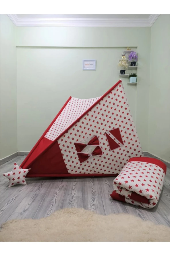 Henna Duck Sabitlenebilir Çocuk Oyun Çadırı Kırmızı Yıldızlı - 3
