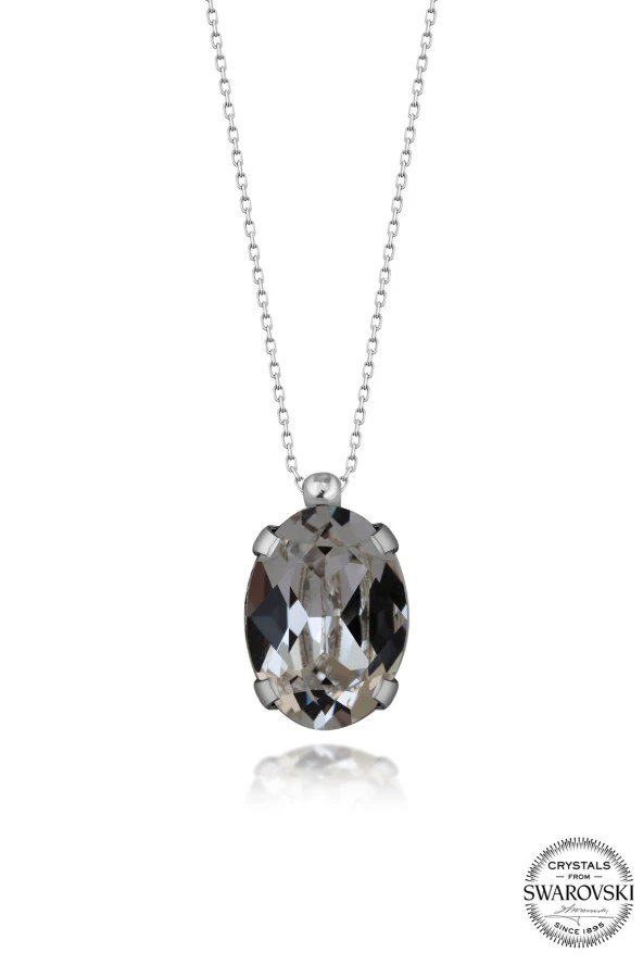 Swarovski Crystal Kadın Oval Zirconia Tırnaklı Gümüş Kolye