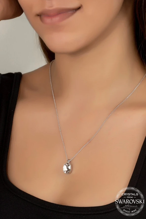 Swarovski Crystal Kadın Oval Zirconia Tırnaklı Gümüş Kolye - 2
