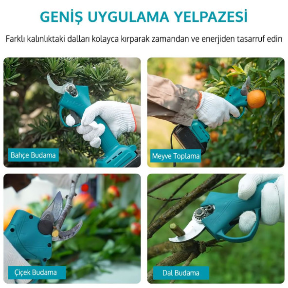 Prohummer PH101 2Li Set 58 Vf 5 Ah Çift Akülü Çelik Şanzıman Şarjlı Dal Budama ve Testeresi (Mavi) - 4