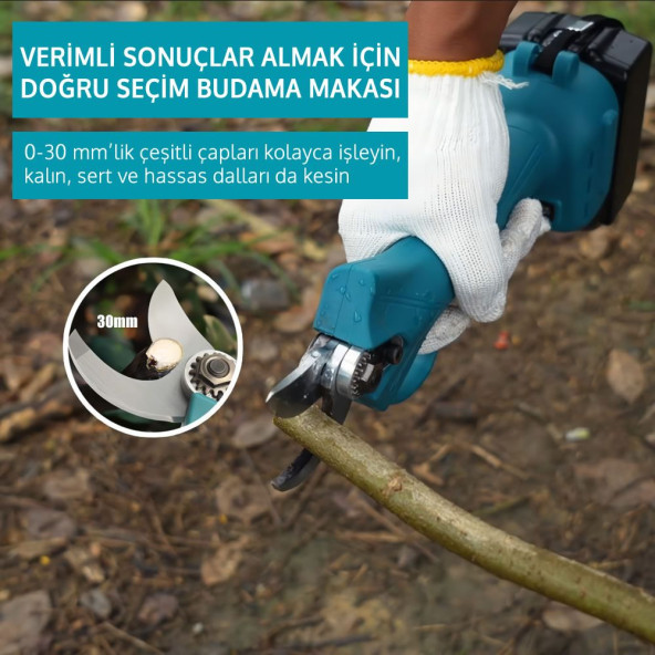 Prohummer PH101 2Li Set 58 Vf 5 Ah Çift Akülü Çelik Şanzıman Şarjlı Dal Budama ve Testeresi (Mavi) - 5