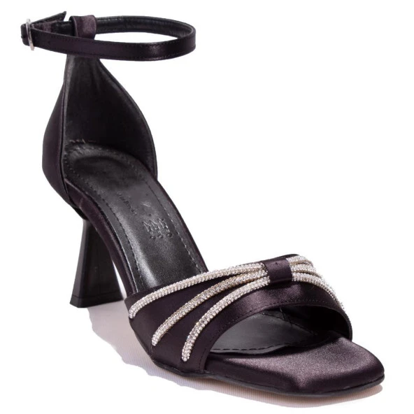 Dagoster DZA07-1125050 Siyah Saten Taşlı Abiye Topuklu Kadın Ayakkabı