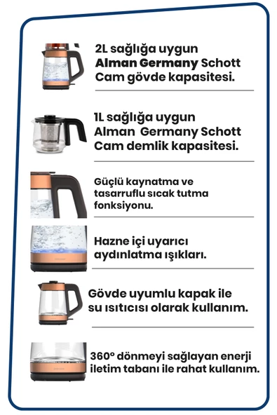 Goldmaster Yenidem GM-8325 Rose Gold 1900 W Cam Çay Makinesi - 2