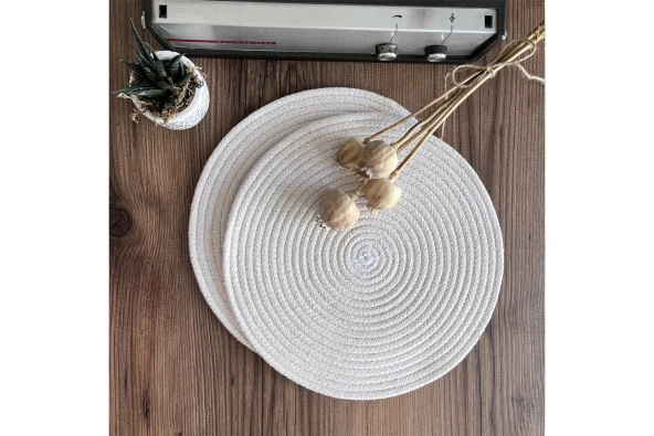 4 Adet Hasır Supla Örgü Amerikan Servis Tabak Tava Tencere Altlığı Sofra Servis Sunumluk - 4