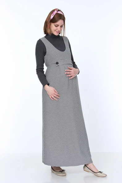 IŞŞIL 9138-Kazayağı Çift Düğme Maxi Jile Hamile Elbise - 7