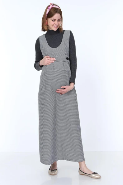 IŞŞIL 9138-Kazayağı Çift Düğme Maxi Jile Hamile Elbise - 3