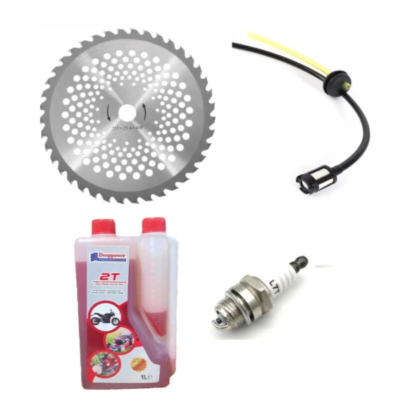 Kmtmak Motorlu Tırpan Elmas Daire Testere Buji 2T Yağ Hortum Set - Resim 2