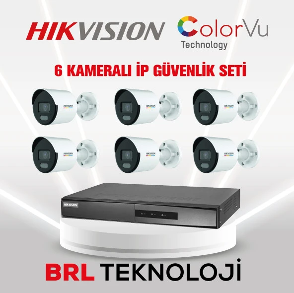 Hikvision 6 Kameralı 2 Mp ColorVu İp Güvenlik Kamera Seti (Dahili Mikrofonlu)