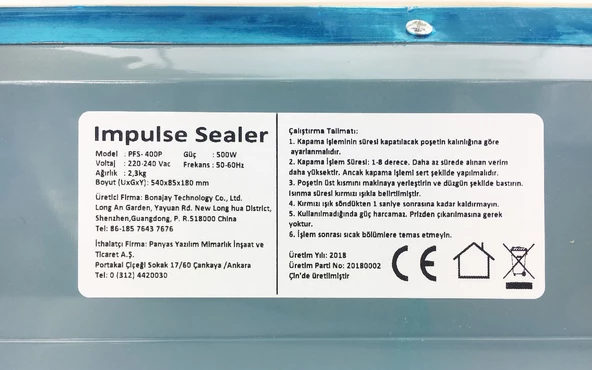 PFS-400P Poşet Ağzı Kapama Yapıştırma Kapatma Makinası 40cm - 3