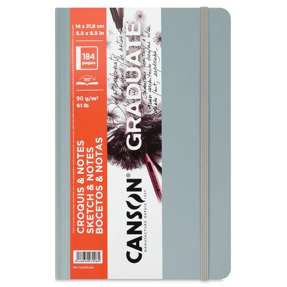 Canson Graduate Sketch & Notes 14x21.6cm 90gr 92yp Ciltli Eskiz Defteri Gri / C31200L044 - 1