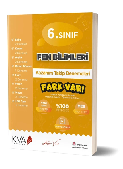 Koray Varol 6.Sınıf Fen Bilimleri Kazanım Takip Denemeleri Kitabı