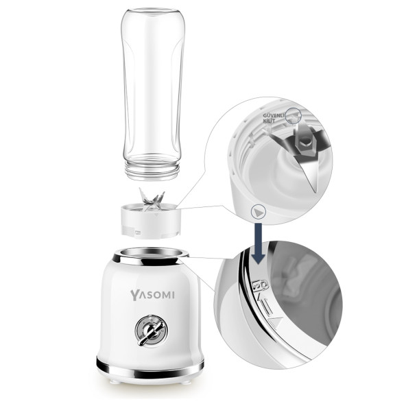 Yasomi BL019 Retro Smoothie Blender Beyaz (Yasomi Türkiye Garantili ) - 3