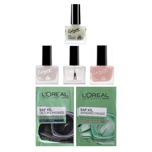 Kalyon Tırnak Sertleştirici+Kalyon French Set(200-202-205)+Loreal Maske Arındırıcı ve Detoks