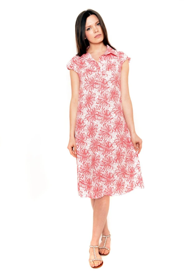 YOLC016 -1 - Bayan Narçiçeği Desenli Elbise