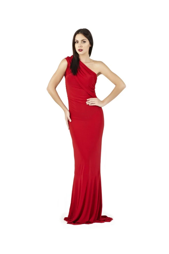 Myra10019 Kırmızı Tek Omuz Elbise