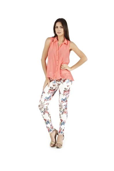 myra10059 Turuncu Şifon Kolsuz Gömlek