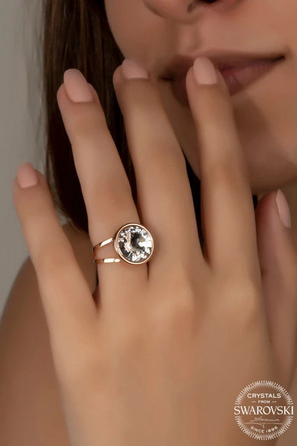 Swarovski Crystal Kadın 12 mm Rose Gümüş Yüzük