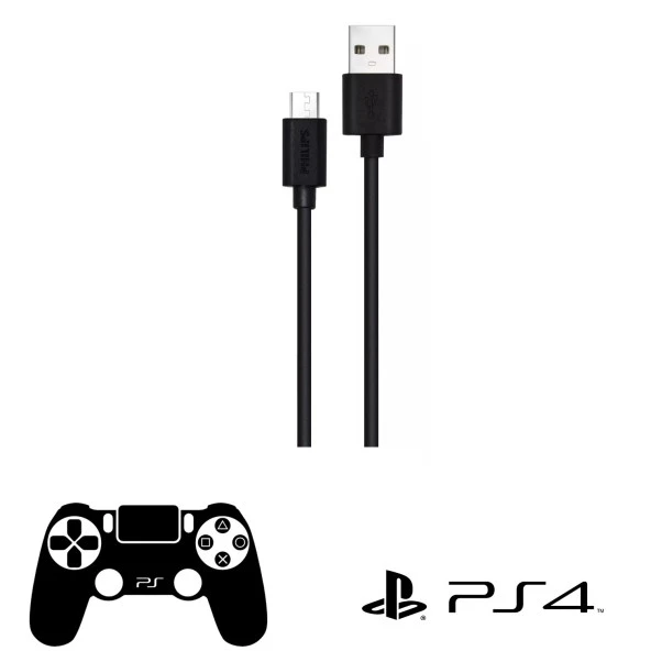 Philips Playstation 4 İle Uyumlu Joystick Şarj Kablosu 3A 45W UsbA to Universal Micro Hızlı Data ve Şarj Kablosu 1.2M DLC3104U