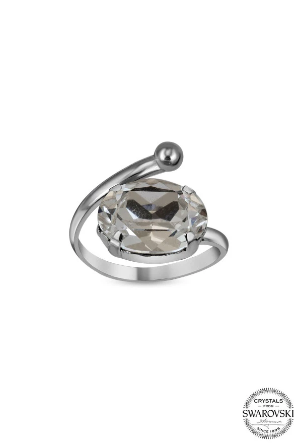 Swarovski Crystal Kadın Beyaz Oval Gümüş Yüzük - 2