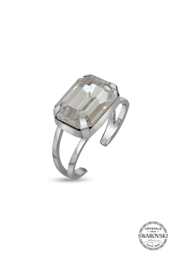 Swarovski Crystal Kadın Beyaz Düz Baget Gümüş Yüzük - 2