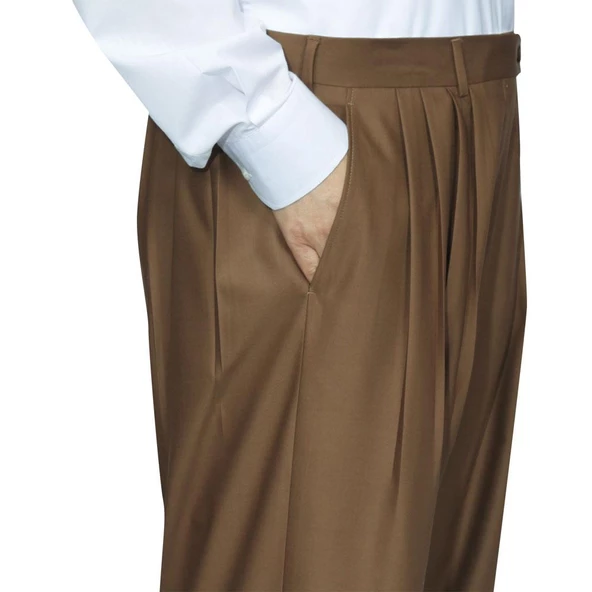 4 Pileli Şalvar Pantolon Taba Renk - 2