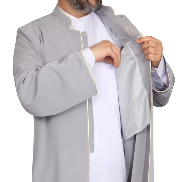 Hakim Yaka Cübbe Gri - Sarı Biyeli