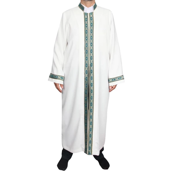 İmam Cübbesi Kemik - Biyeli Turkuaz Bordürlü - 7