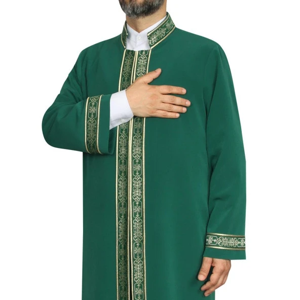 İmam Cübbesi Yeşil - Biyeli Yeşil Bordürlü - 7