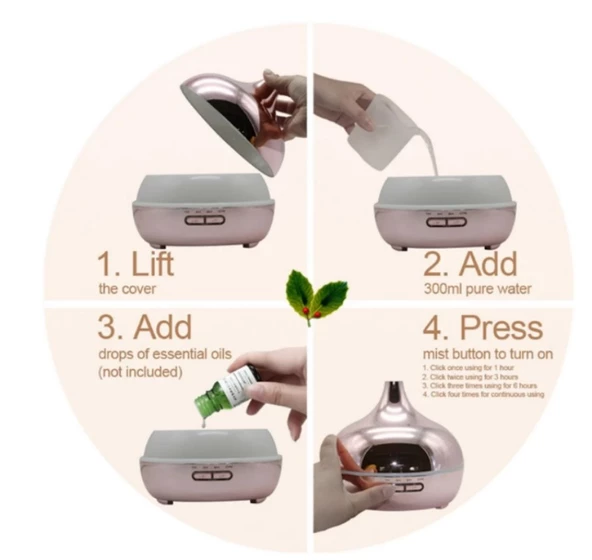 Aroma Difüzör Hava Nemlendirici Parlak RoseGold Kaplama Kumandalı Buhar Makinesi 550ml - 2