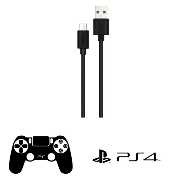 Philips Playstation 4 İle Uyumlu Joystick Şarj Kablosu UsbA to Micro 3A 45W Universal Hızlı Şarj ve Data Kablosu 2m DLC3106U