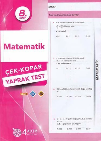 4 Adım 8. Sınıf Matematik Çek Kopar Yaprak Test