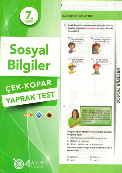 4 Adım 7.Sınıf Sosyal Bilgiler Çek-Kopar Yaprak Test