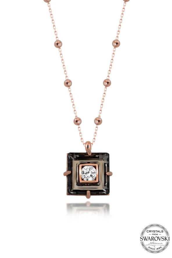 Swarovski Crystal Kadın Black Dıamond Zirconia Rose Gümüş Kolye - 1