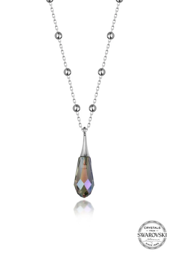 Swarovski Crystal Kadın Metal Drop Gümüş Kolye - 1