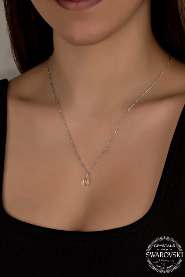 Swarovski Crystal Kadın Metal Drop Gümüş Kolye - 2