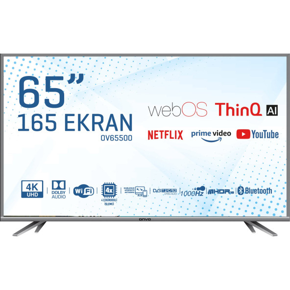 Onvo OV65500 4K Ultra HD 65" 165 Ekran Uydu Alıcılı webOS Smart LED TV