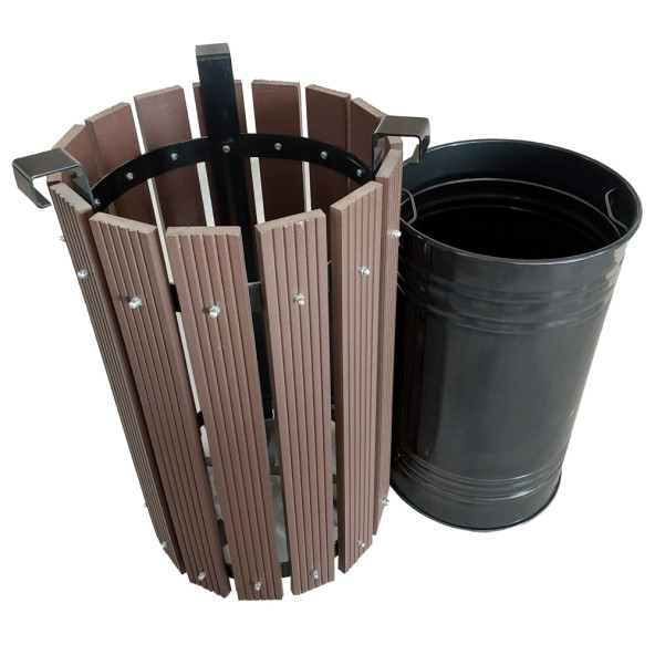 Safirkom Kompozit (Ahşap+Plastik) Yuvarlak Çöp Kovası SÇ12 G Kahverengi (65 Lt.) - 2