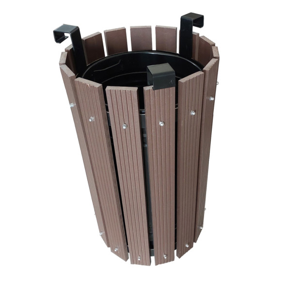 Safirkom Kompozit (Ahşap+Plastik) Yuvarlak Çöp Kovası SÇ12 G Kahverengi (65 Lt.) - 3