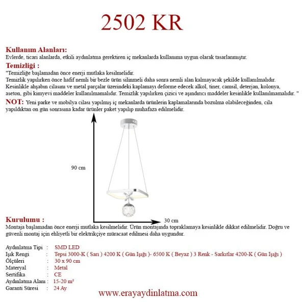 Eray Aydınlatma 2502-1 Krom Led Avize - 3