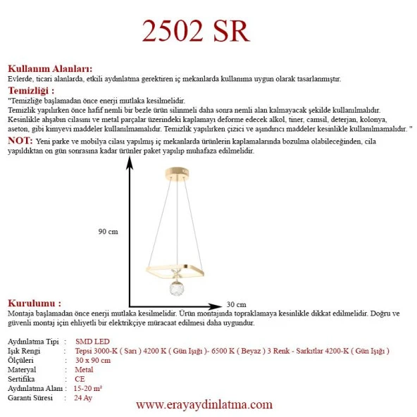 Eray Aydınlatma 2502-1 Gold Led Avize - 3