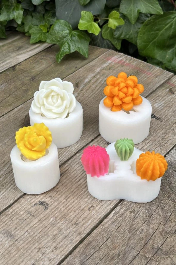 Kaktüs Set-2 Mum Kalıpları ( 4 Adet Kalıp ) ( Silikon ) 1 Adet - Resim 4