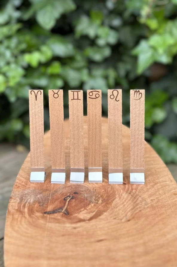 Ahşap Düz Model 15mm en x 100mm boy x 0,5mm kalınlık 12 BURÇ (MODEL-2) DESENLİ Mum Fitili + Sehpa - Resim 4