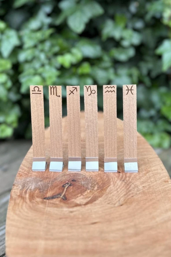 Ahşap Düz Model 15mm en x 100mm boy x 0,5mm kalınlık 12 BURÇ (MODEL-2) DESENLİ Mum Fitili + Sehpa - Resim 5